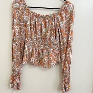 Y2K Smocked Milkmaid Floral Top XSmall Coquette Cottage Off Shoulder Boho Fairy